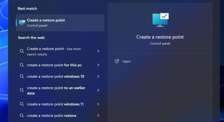 Create a restore point