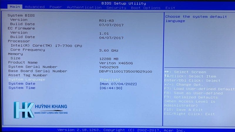 Giao diện Bios khác nhau tùy modem máy