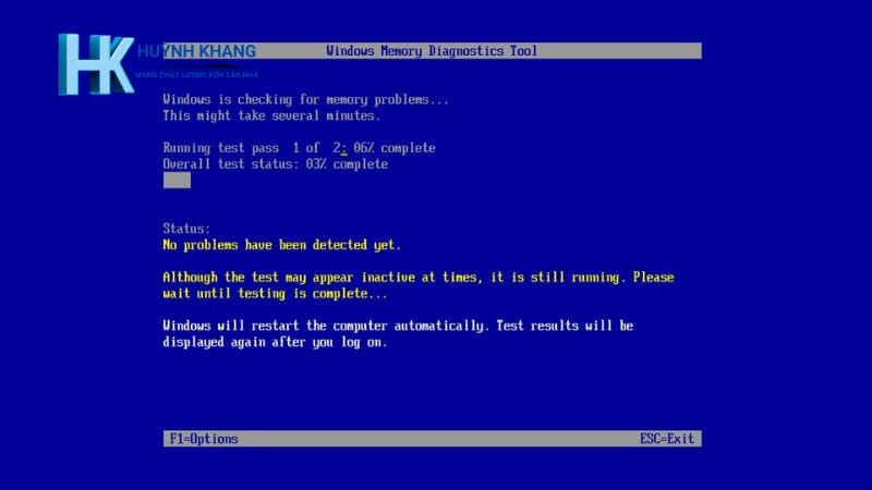 Giao diện Windows Memory Diagnostic