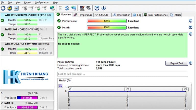Hướng Dẫn Kiểm Tra Và Sửa Lỗi Ổ Cứng Chi Tiết 11 Giao diện phần mềm Hard Disk Sentinel