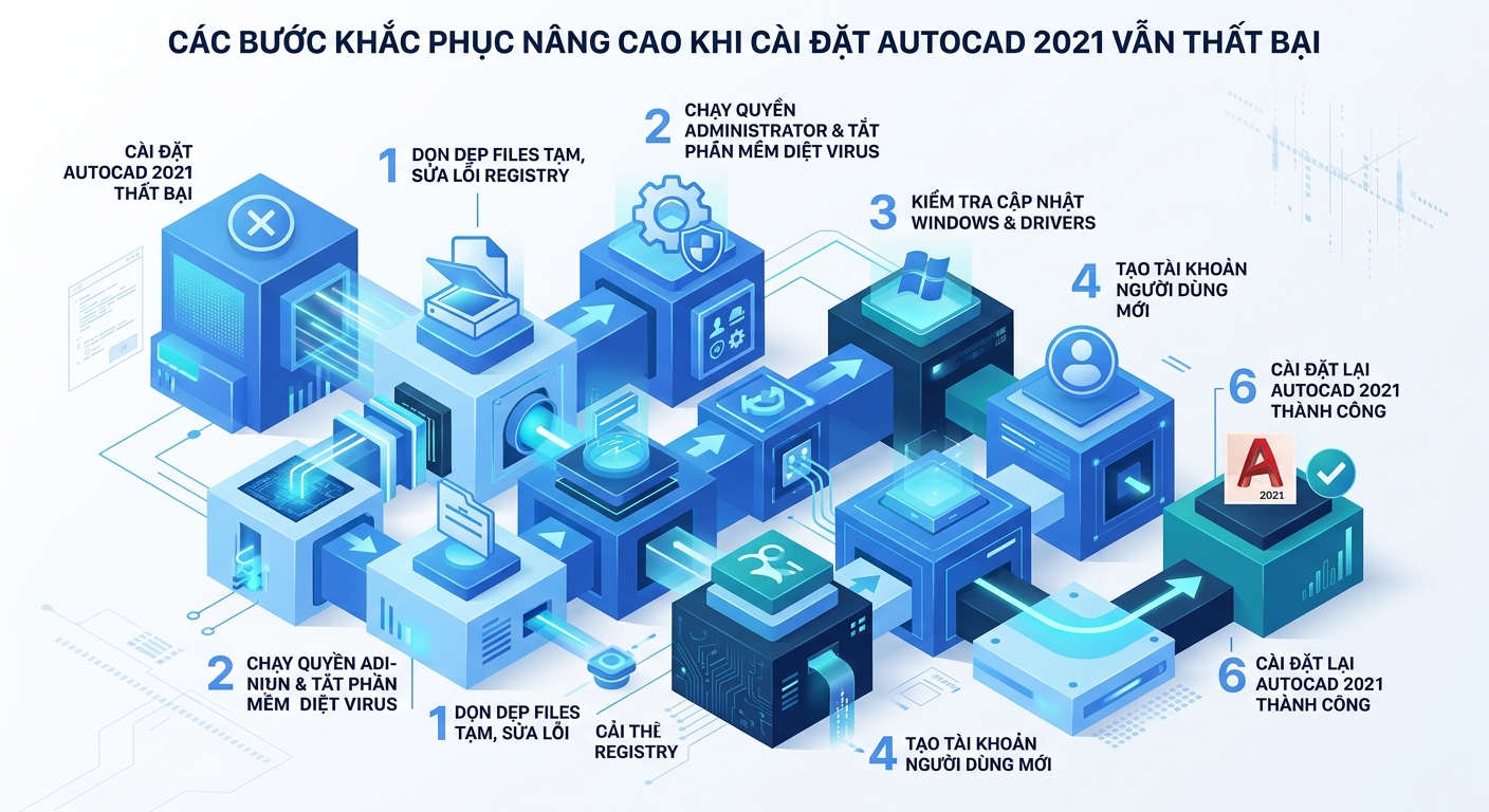 Các bước khắc phục nâng cao khi cài đặt AutoCAD 2021 vẫn thất bại
