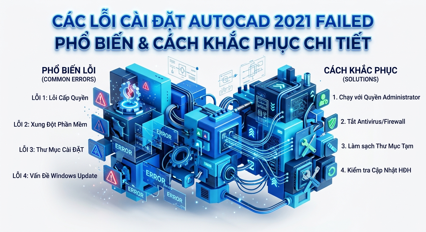 Các lỗi cài đặt AutoCAD 2021 Failed phổ biến và Cách khắc phục chi tiết